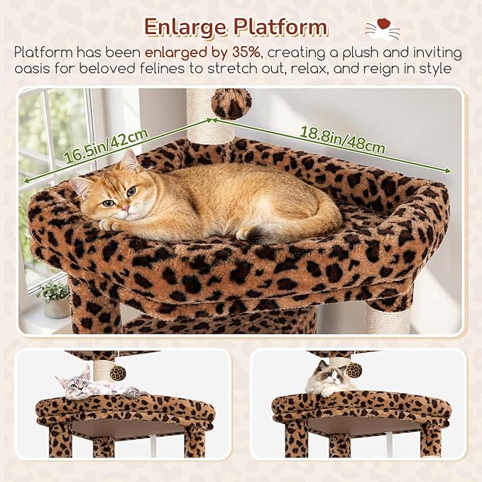 Globlazer Large Perch Leopard Cat Tree, 65in Sturdy Cat Scratching Tree - Image 2