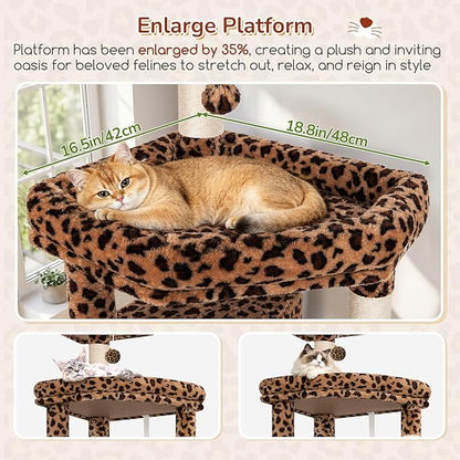 Globlazer Large Perch Leopard Cat Tree, 65in Sturdy Cat Scratching Tree - Image 2