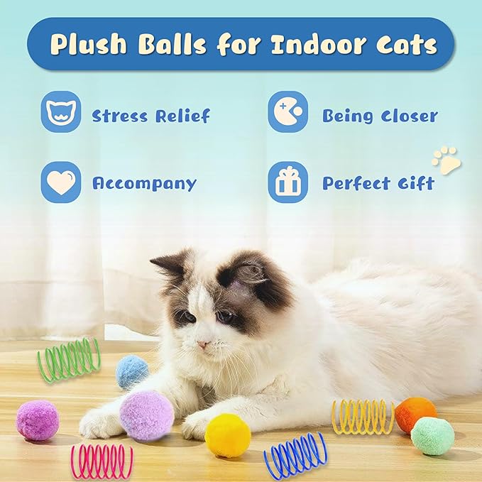30 Pcs Premium Silent Cat Pom Pom Balls, Interactive Lightweight Assorted - Image 3