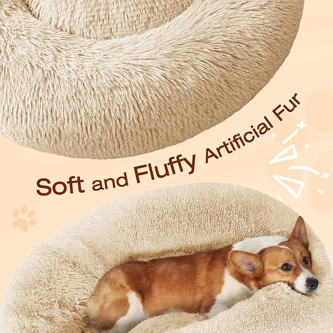 JOLLYVOGUE Dog Bed, Calming Anti-Anxiety Large Dog Bed, Fluffy Donut Cushion - Image 3