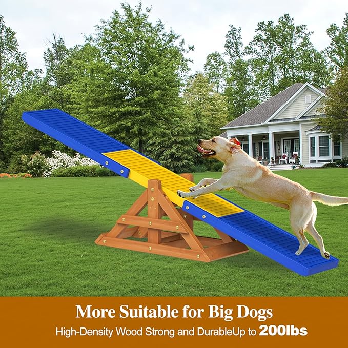 SuniBoxi 95" Wooden Dog Seesaw, Dogs Agility Course Backyard Set - Image 4