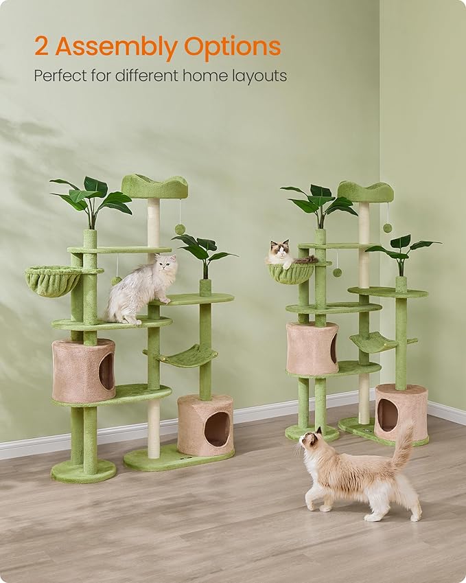 Feandrea Cat Tree, 68.1-Inch Tall Cat Tower, 3 Scratching Posts, 2 Pompoms - Image 5