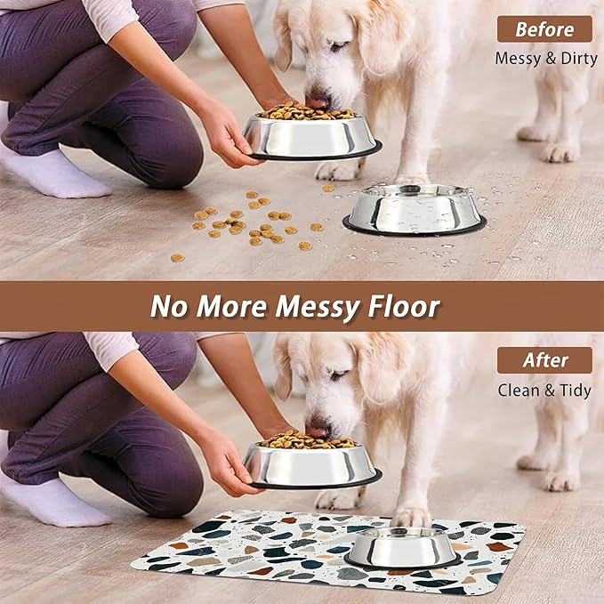 Terrazzo Stone Colorful Dog Cat Food Mat, Absorbent Pet Feeding Mat - Image 5
