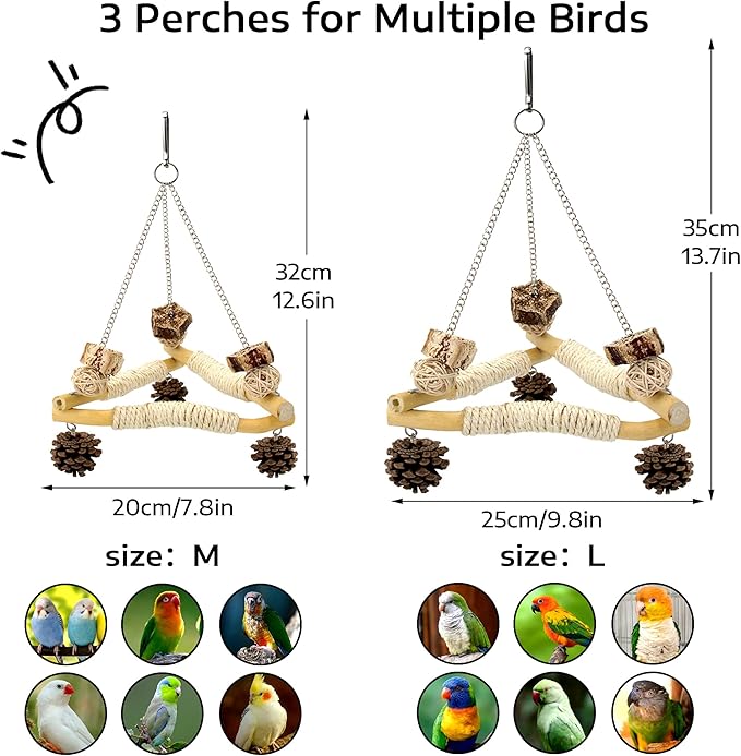Large Bird Swing for Cage with Chew Toys, 3 Sisal-Wrapped Bird Perches & Stable - Image 6