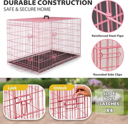 BestPet | Dog Crate | 48" | Pink | Foldable Metal Kennel - Image 4