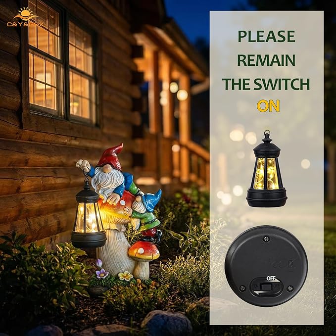 C&Y&G&X Solar Garden Gnome Statue, Waterproof Outdoor Mushroom Decor - Image 5