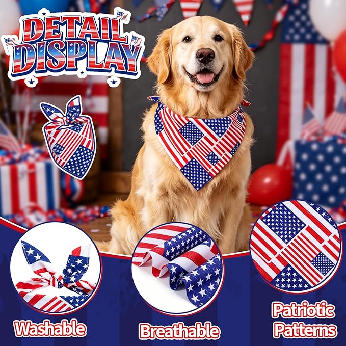 4th of July Dog Bandanas Dual-Layer 2 Pack, Patriotic American Flag Pet - Image 4