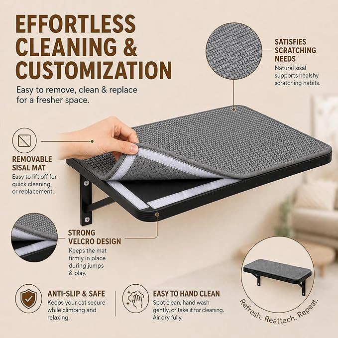 Cat Wall Shelves Set of 2, Wall-Mounted Space-Saving Climbing Bed, Lounging - Image 3