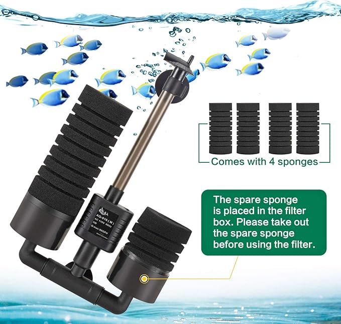 AQQA Aquarium Electric Power Sponge Filter, 3W/5W Silence Submersible Foam - Image 5