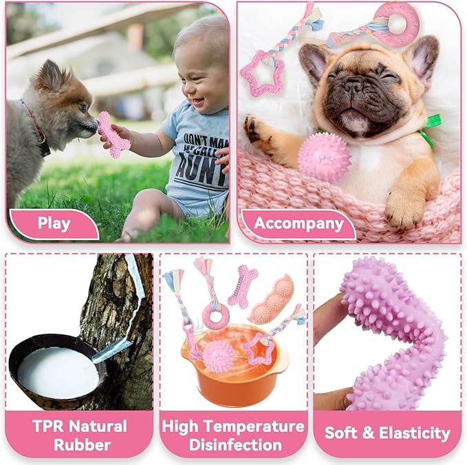 Petcare 6 Pack Puppy Chew Toys for Teething Cute Pink Puppy Toys Small Dog Toys - Image 4