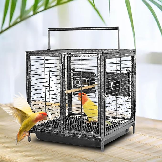 Portable Bird Travel Carrier Cage Black 19 Inch by ZWanPing