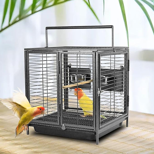 Portable Bird Travel Carrier Cage Black 19 Inch by ZWanPing