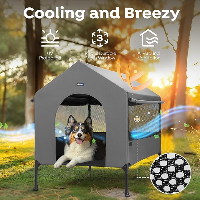 Veehoo 29" Dog House, 2-in-1 Small Dog House Outdoor Indoor Weatherproof - Image 2