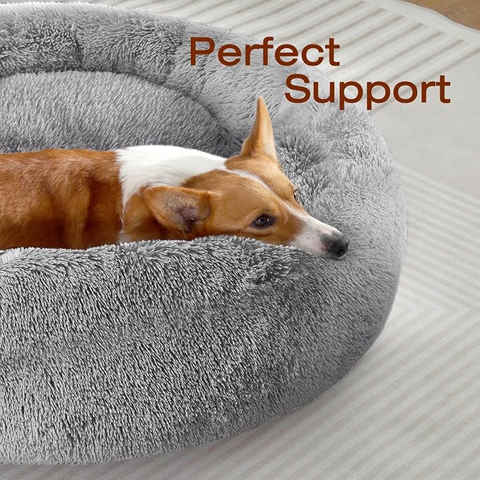 JOLLYVOGUE Dog Bed, Calming Anti-Anxiety Large Dog Bed, Fluffy Donut Cushion - Image 2