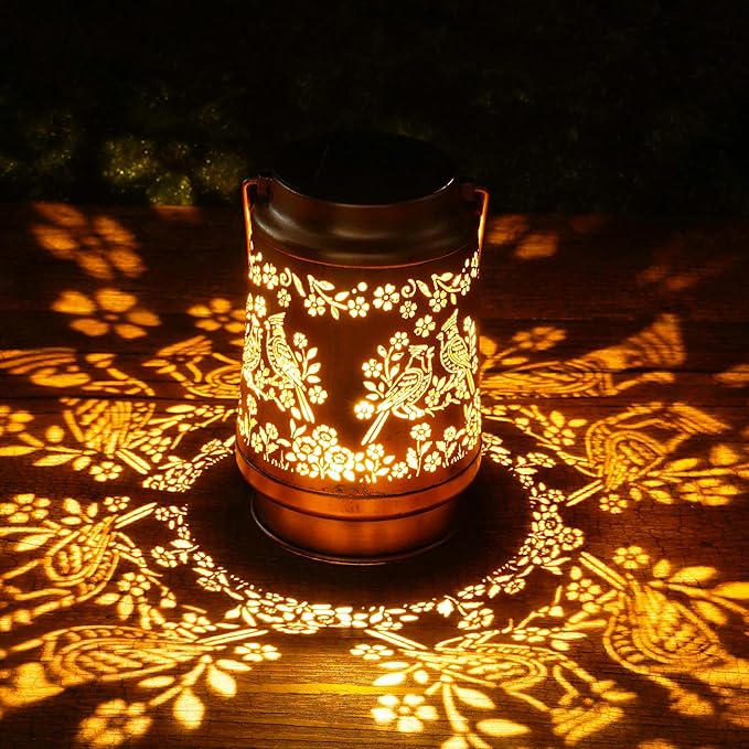 Solar Lanterns Outdoor Waterproof, Cardinal Bird Floral Design Hanging Solar - Image 5