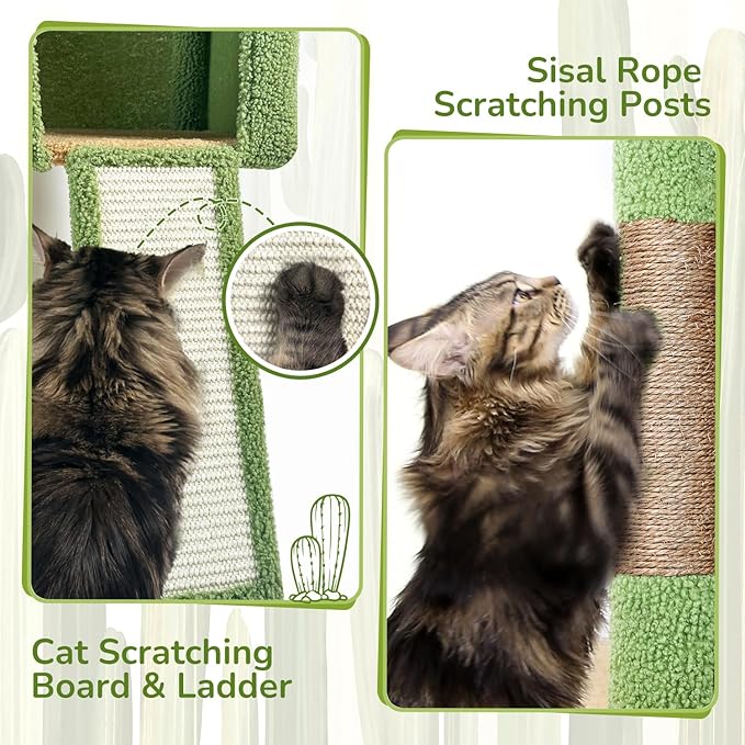 Globlazer Large Cactus Cat Tree Tower, 70in Tall Heavy Duty Green Cat Tree - Image 5