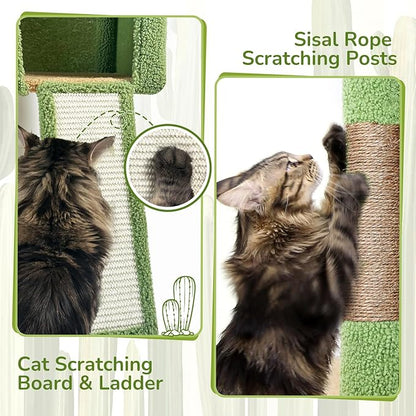 Globlazer Large Cactus Cat Tree Tower, 70in Tall Heavy Duty Green Cat Tree - Image 5