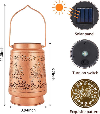 Solar Lanterns Outdoor Waterproof, Cardinal Bird Floral Design Hanging Solar - Image 2