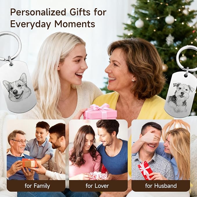 Custom Dog or Cat Portrait Keychain, Personalized Photo Engraved Keychains - Image 7