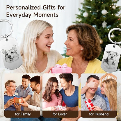 Custom Dog or Cat Portrait Keychain, Personalized Photo Engraved Keychains - Image 7