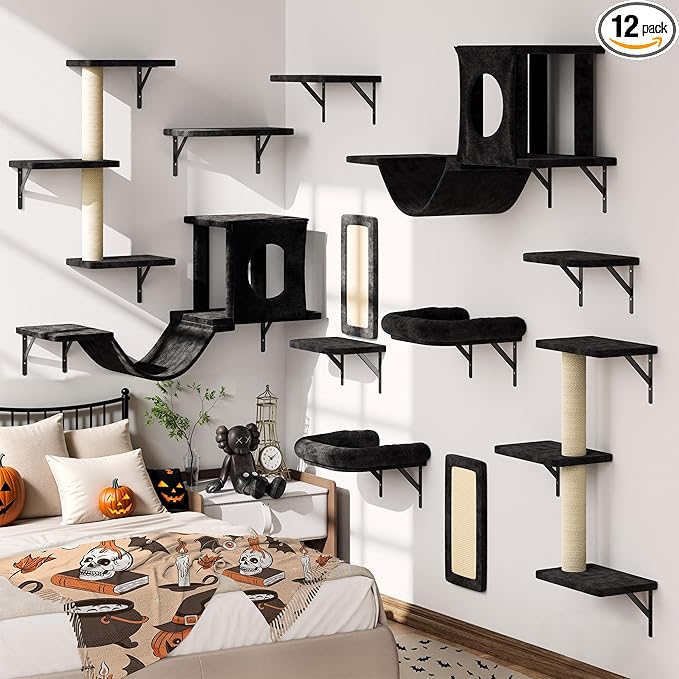 12-in-1 Cat Wall Shelves, Wall Mounted Cat Climber by KAMABOKO