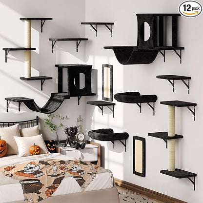 12-in-1 Cat Wall Shelves, Wall Mounted Cat Climber by KAMABOKO