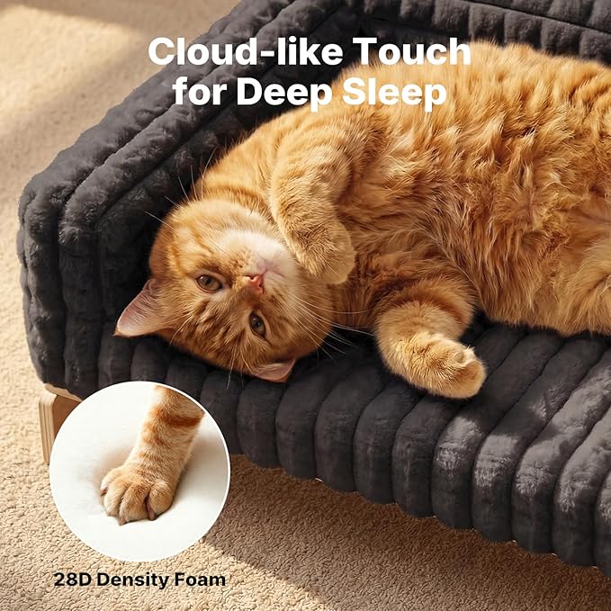 Veehoo Elevated Cat Bed Indoor, Wood Furniture Style Cat Couch Sofa - Image 4