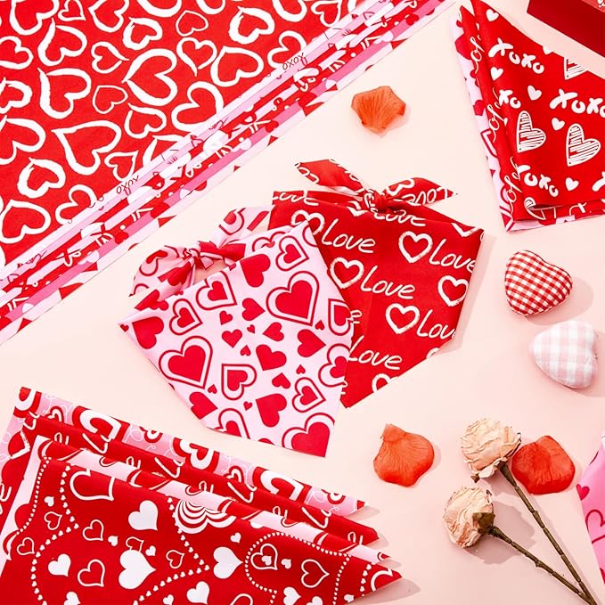 50 Pcs Valentines Day Dog Bandanas Bulk Red and Pink Heart Bandanas - Image 5