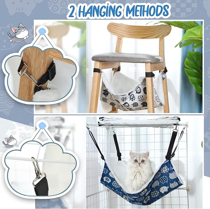BBTO 3 Pcs Reversible Pet Hammock Soft Plush Cat Hanging Hammock Guinea Pig Bed - Image 6