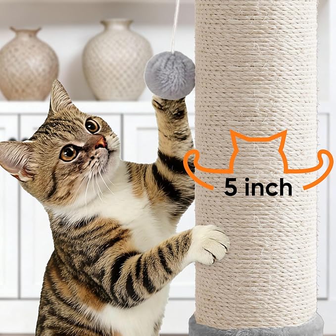 PAWSCRAT Cat Scratching Post 32" Tall, 5-Inch Diameter Natural Sisal Cat - Image 5