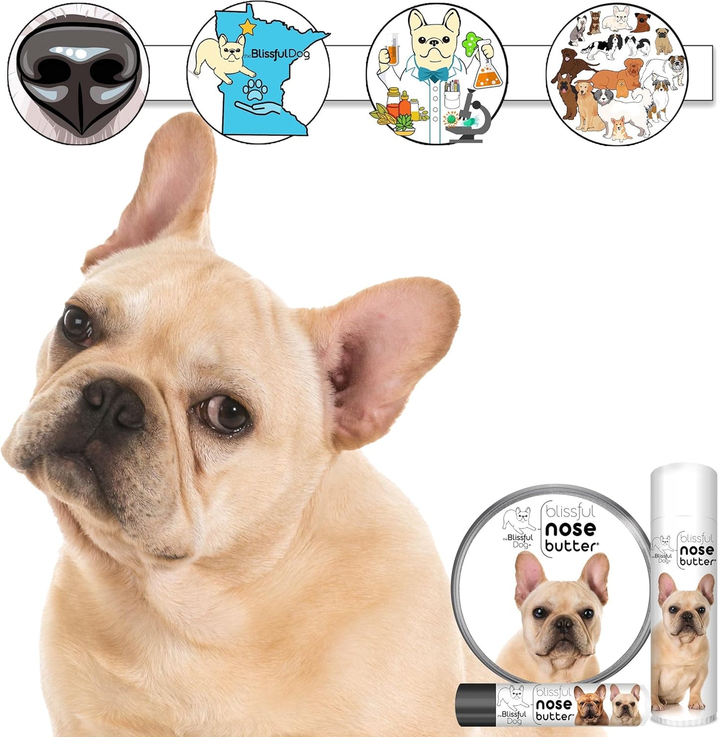 The Blissful Dog French Bulldog Fawn Unscented Nose Butter - Dog Nose Butter, 2 Ounce