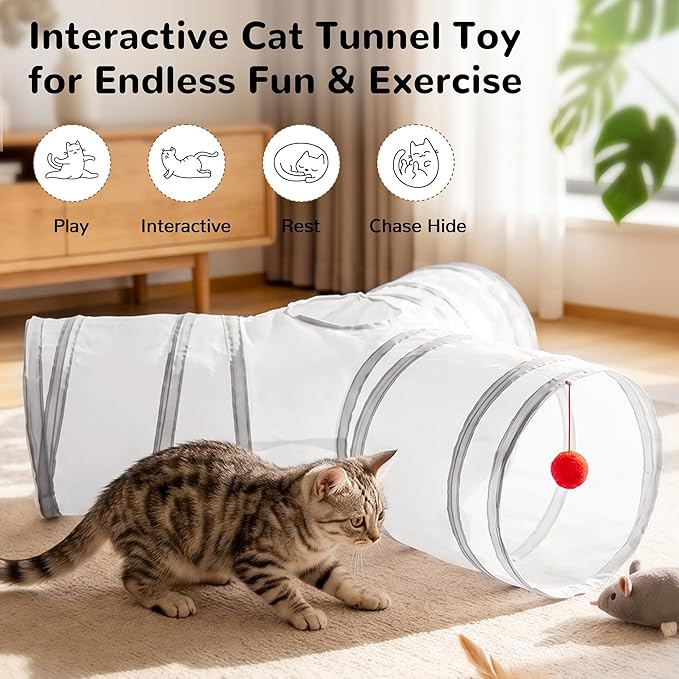 Tempcore Cat Tunnel for Indoor Cats, 3-Way Collapsible Play Tunnel - Image 2
