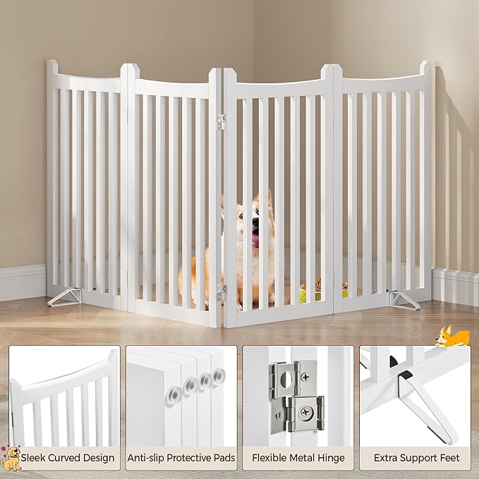 Yaheetech 36" H Extra Tall Freestanding Pet Gate 4-Panel Wooden Dog Fence - Image 6