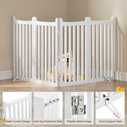 Yaheetech 36" H Extra Tall Freestanding Pet Gate 4-Panel Wooden Dog Fence - Image 6