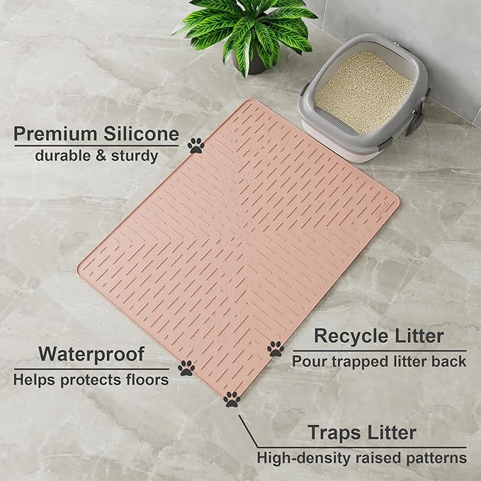 Cat Litter Mat Large Trapping Mat Premium Silicone Rubber 31.5x23.6 Coral - Image 2