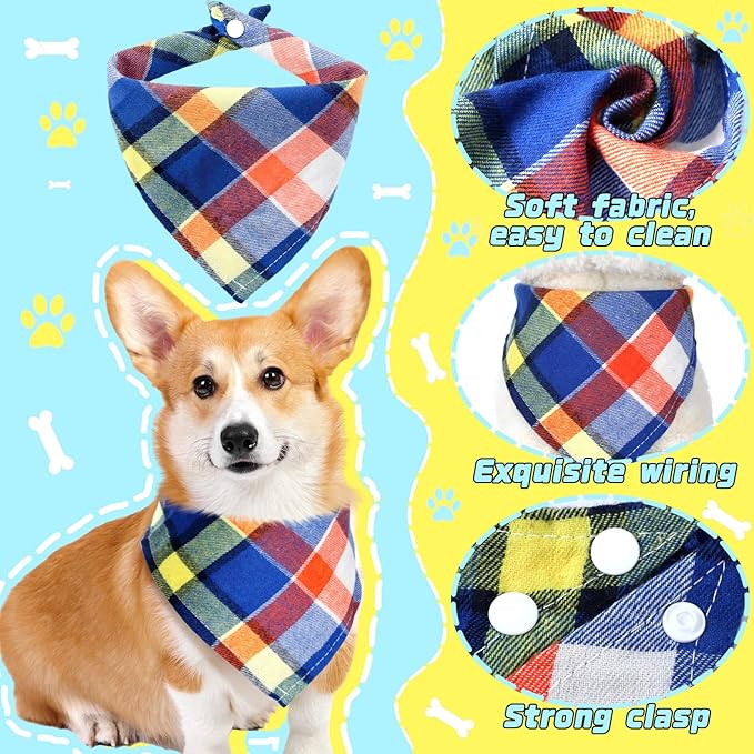 Honoson 6 Pieces Triangle Dog Bandana Dog Scarf Plaid Printing Adjustable Bibs - Image 5
