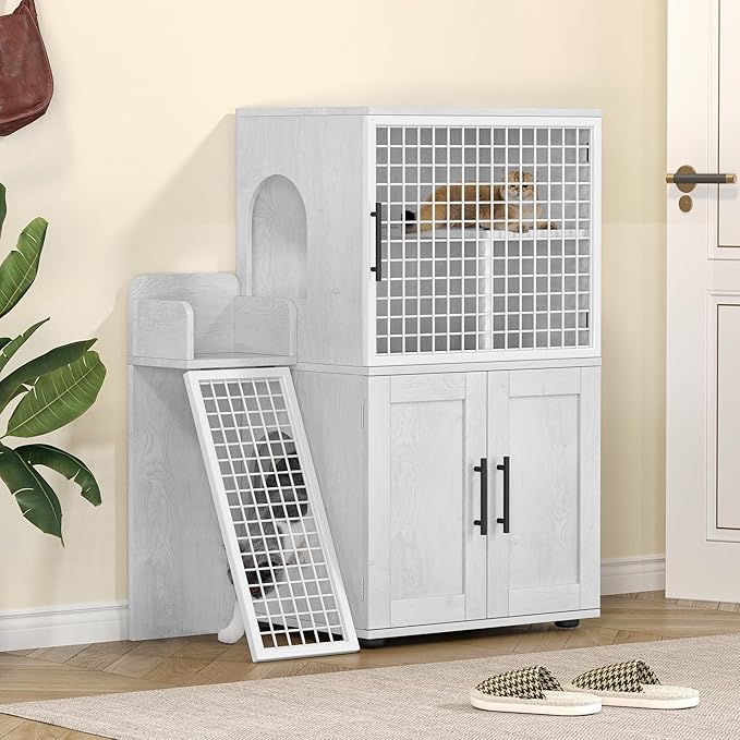 Garvee Dog Proof Cat Feeding Station, Cat Litter Box Enclosure Furniture by Garvee