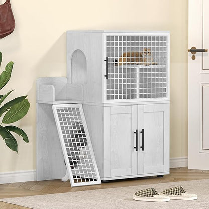 Garvee Dog Proof Cat Feeding Station, Cat Litter Box Enclosure Furniture by Garvee