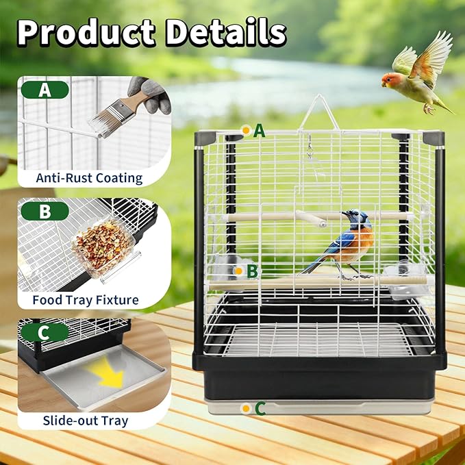 17.5 Inch Small Bird Cage & Travel Carrier – Portable Parrot Cage - Image 3