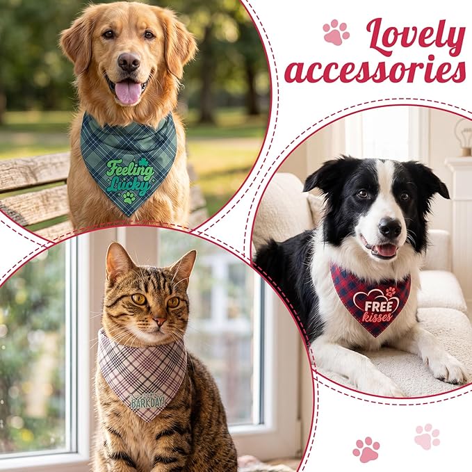 Weewooday 9 Pcs Holiday Dog Bandanas Seasonal Plaid Bandanas Patriotic Birthday - Image 5
