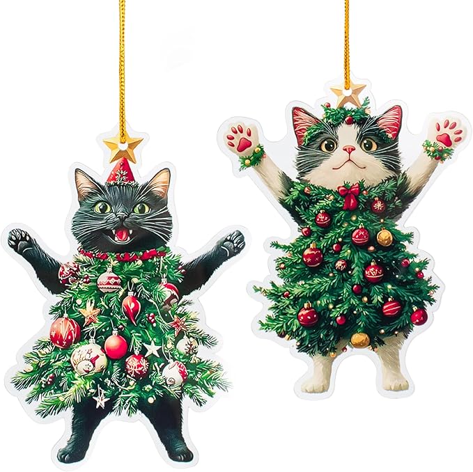 2026 Christmas Tree Cat Ornaments 2D Black Cat Acrylic Decorations by Unknown