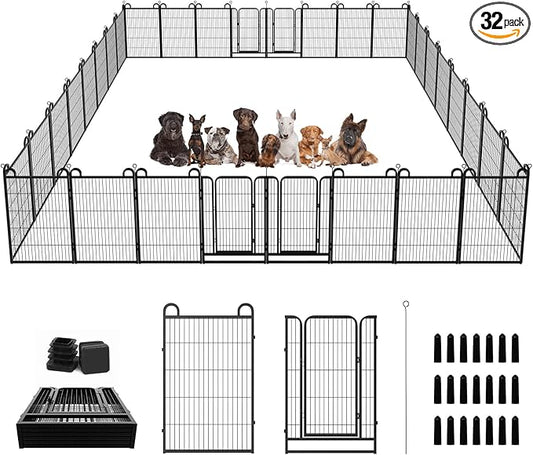 Dog Playpen Outdoor 32 Piece Panels Heavy Duty Dog Fence 40" Height Anti-Rust by Committedtobetterpetlife