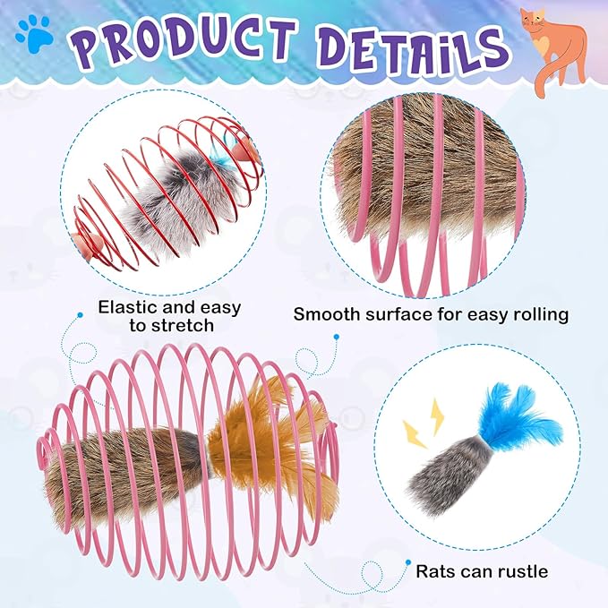 Jecery 5 Pcs Cat Spring Balls Toys Stretchable Rolling Balls Colorful Playful - Image 3