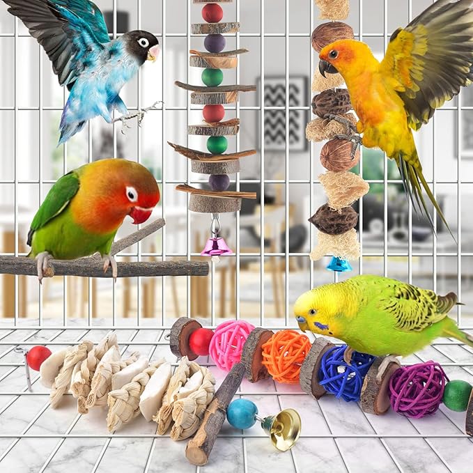 Bissap Bird Chew Toys, 5 Packs Parakeet Natural Wood Toys Parrot Hanging Cage - Image 3