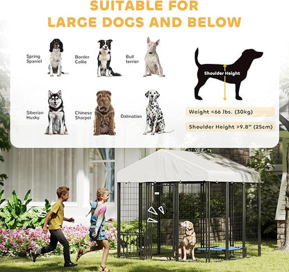 PawHut Outdoor Dog Kennel with Roof, Adjustable Bowls, UV-Resistant & - Image 9