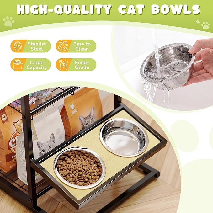 Elevated Cat Bowl Stand Feeding Station, 3-Tier Cat Food Organizer & Storage - Image 2