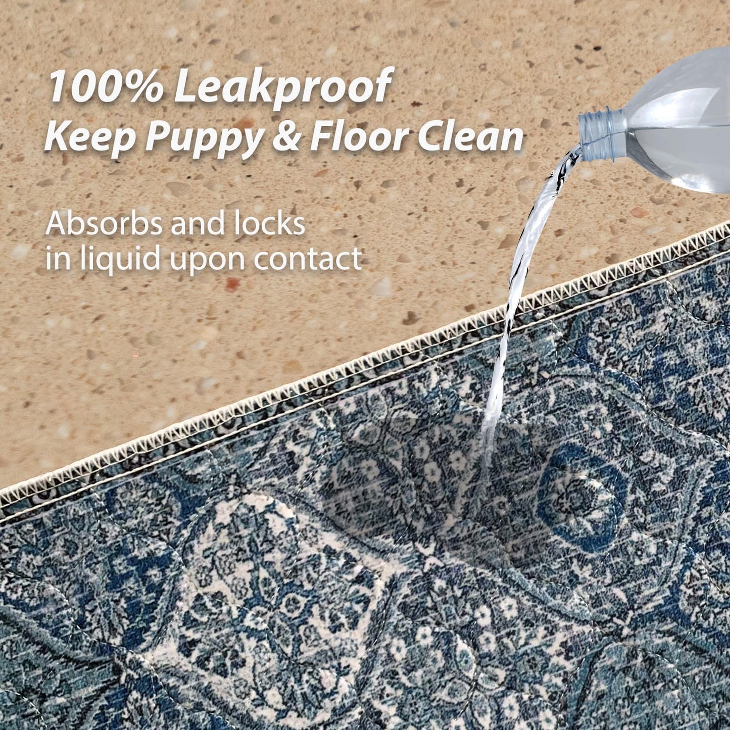 nunubaby Washable Pee Pads for Dogs, Stylish, Non-Slip and Leak-Proof Pee Pads. Reusable Potty Pads for Dogs for Crates and Floors.(Blue/Multi, 36" x72" )