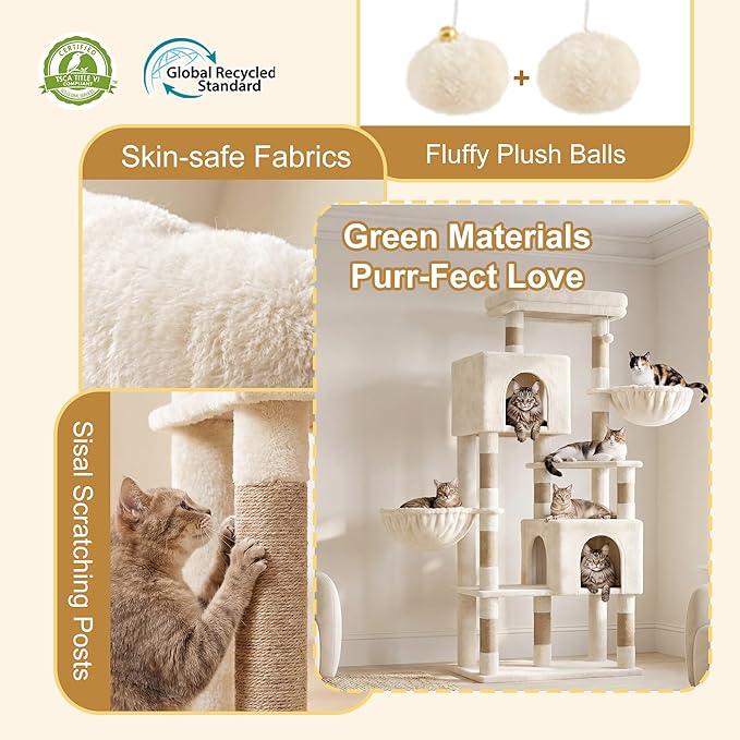 Heybly 68.1" Cat Tree with Oversized Top Platform & Wide Base, Heavy Duty Cat - Image 8