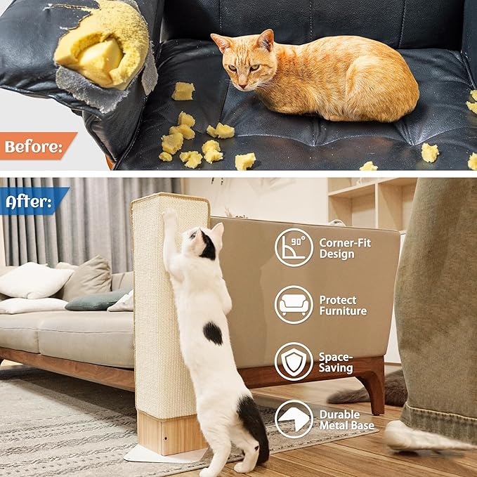 PETKARAY Couch Corner Cat Scratcher, Sisal Furniture Protector - Image 3