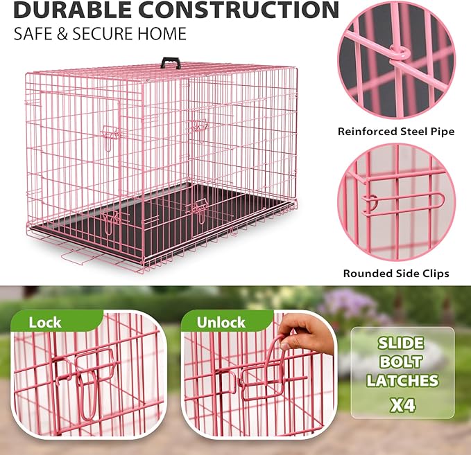 BestPet | Dog Crate | 42" | Pink | Foldable Metal Kennel - Image 4